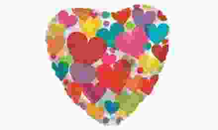 Шар (18'/46 см) Сердце с разноцветными сердечками, Прозрачный, 1 шт